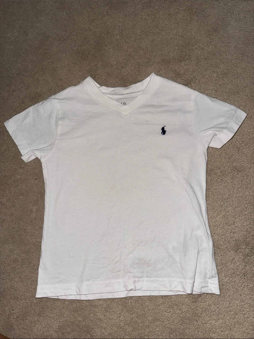 Ralph Lauren White V-Neck Tee with Navy Polo Logo